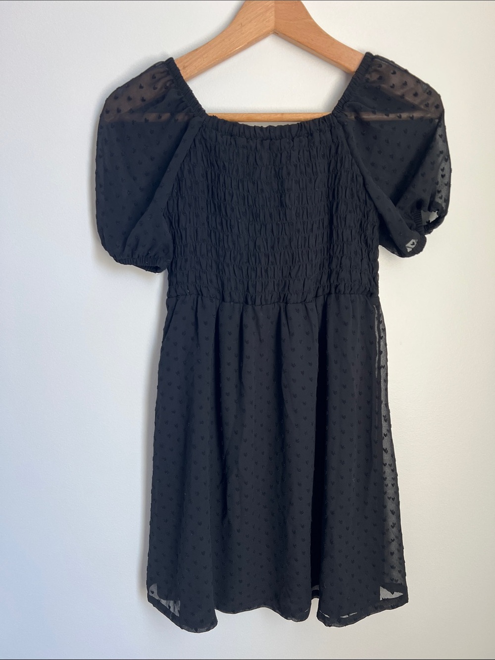 Old Navy | Kids Black Sheer Puff-Sleeve Smocked Bodice Dress #812107-00 Sz Large